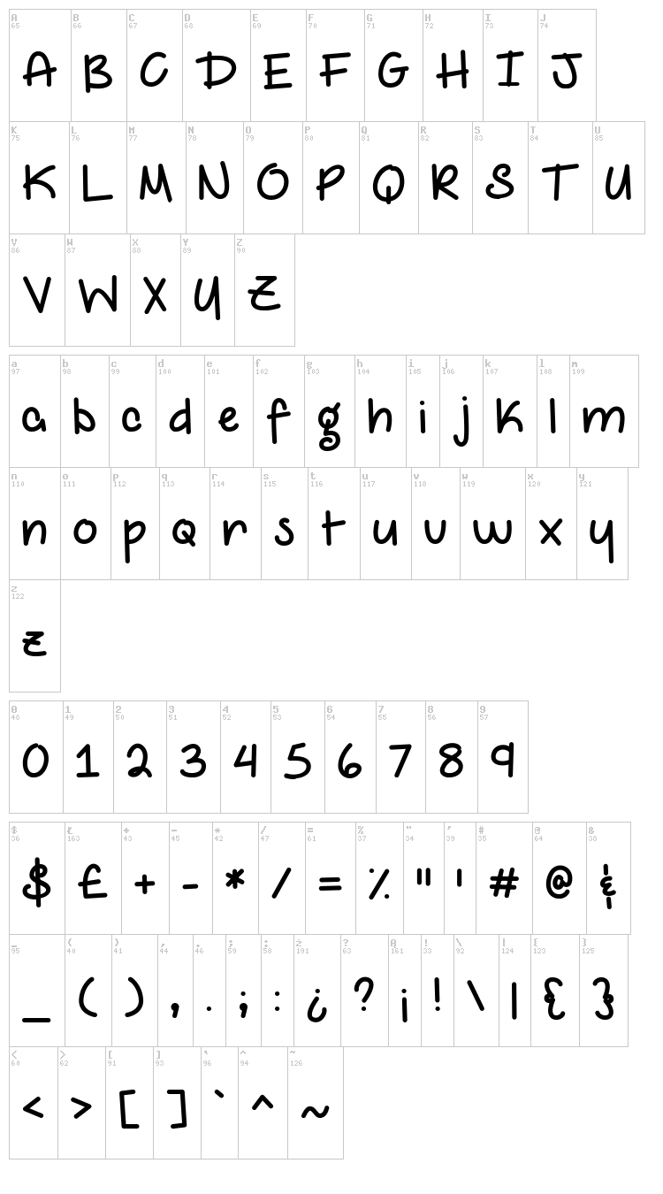 My Epic Selfie font map